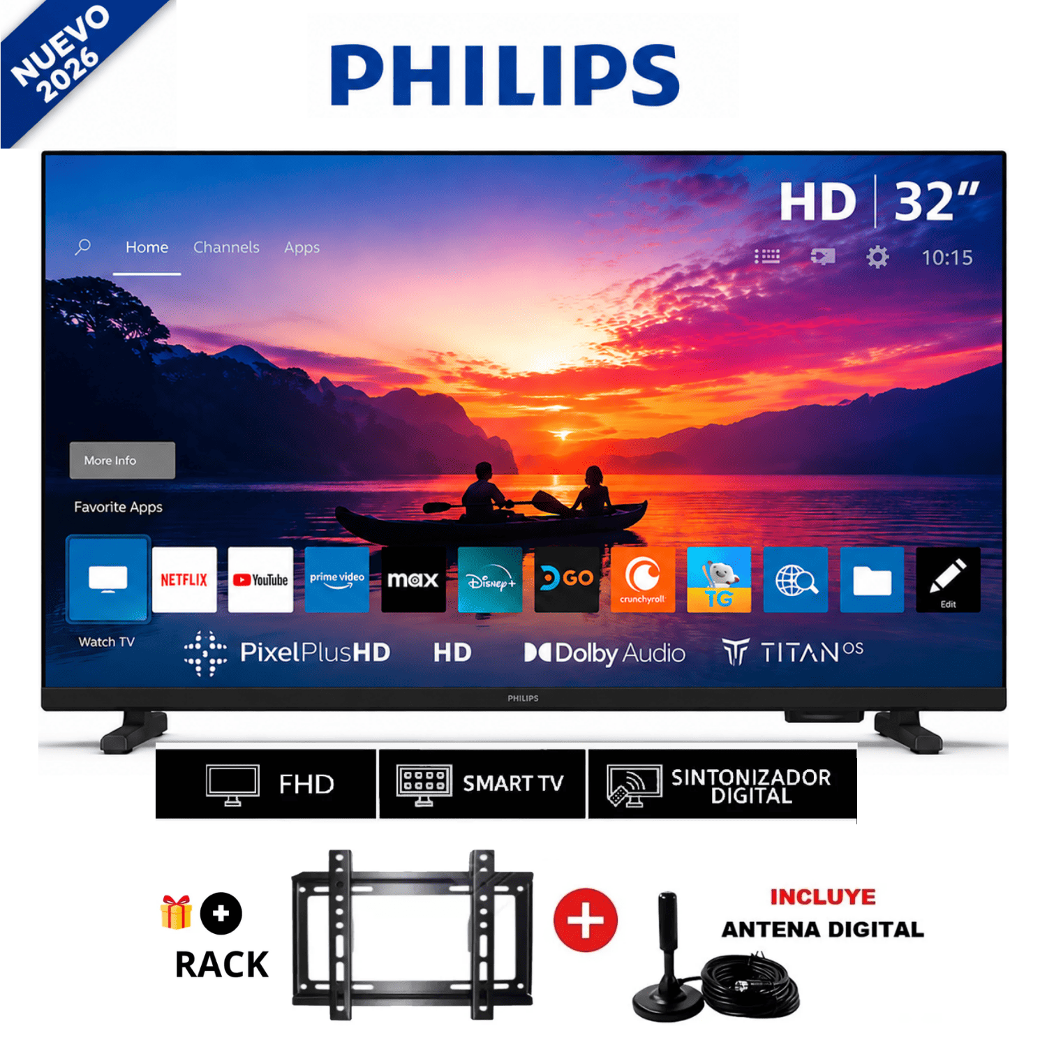 TELEVISOR PHILIPS SMART TV 32' LED HD 32PFD6910 + RACK + ANTENA - 1