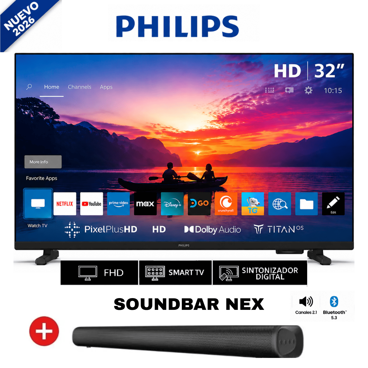 TELEVISOR PHILIPS SMART TV 32' LED HD 32PFD6910 + SUNDBAR NEX - 1