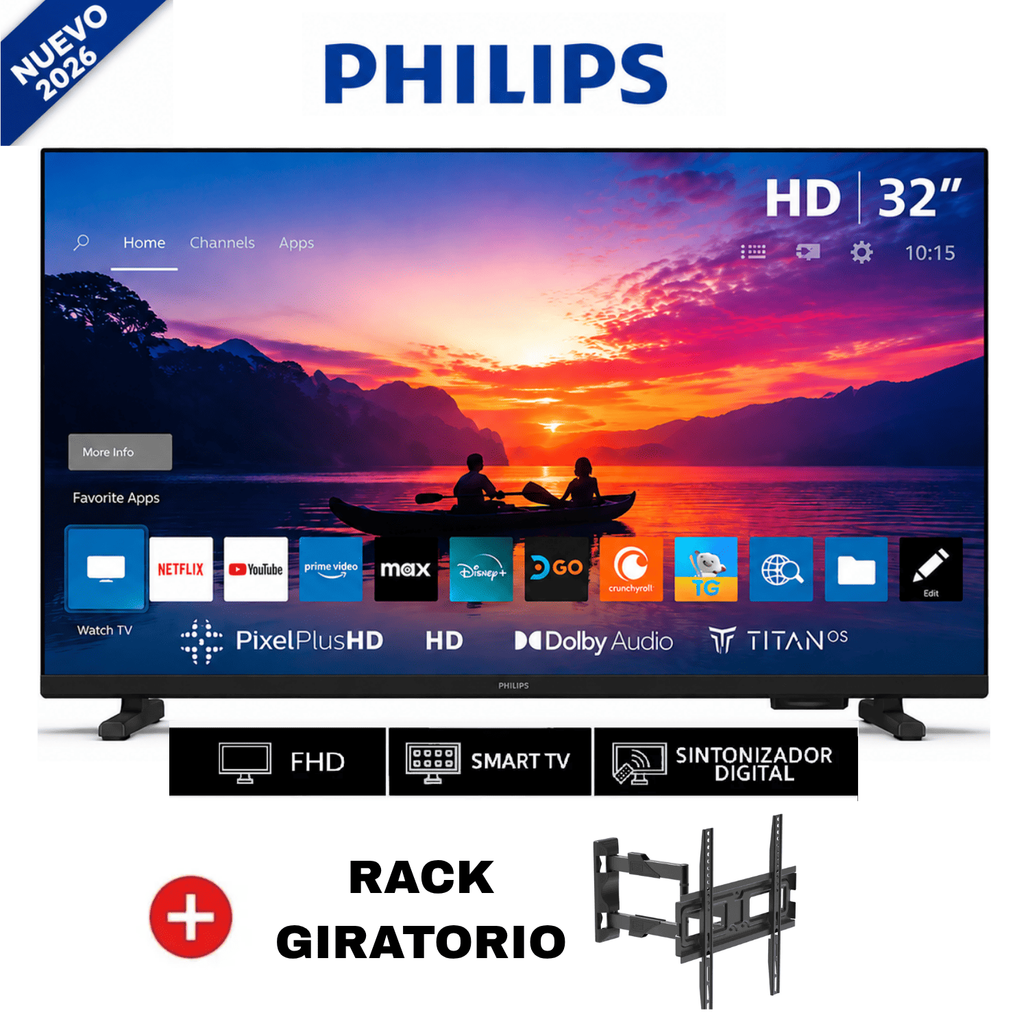 TELEVISOR PHILIPS SMART TV 32' LED HD 32PFD6910 + RACK GIRATORIO - 1