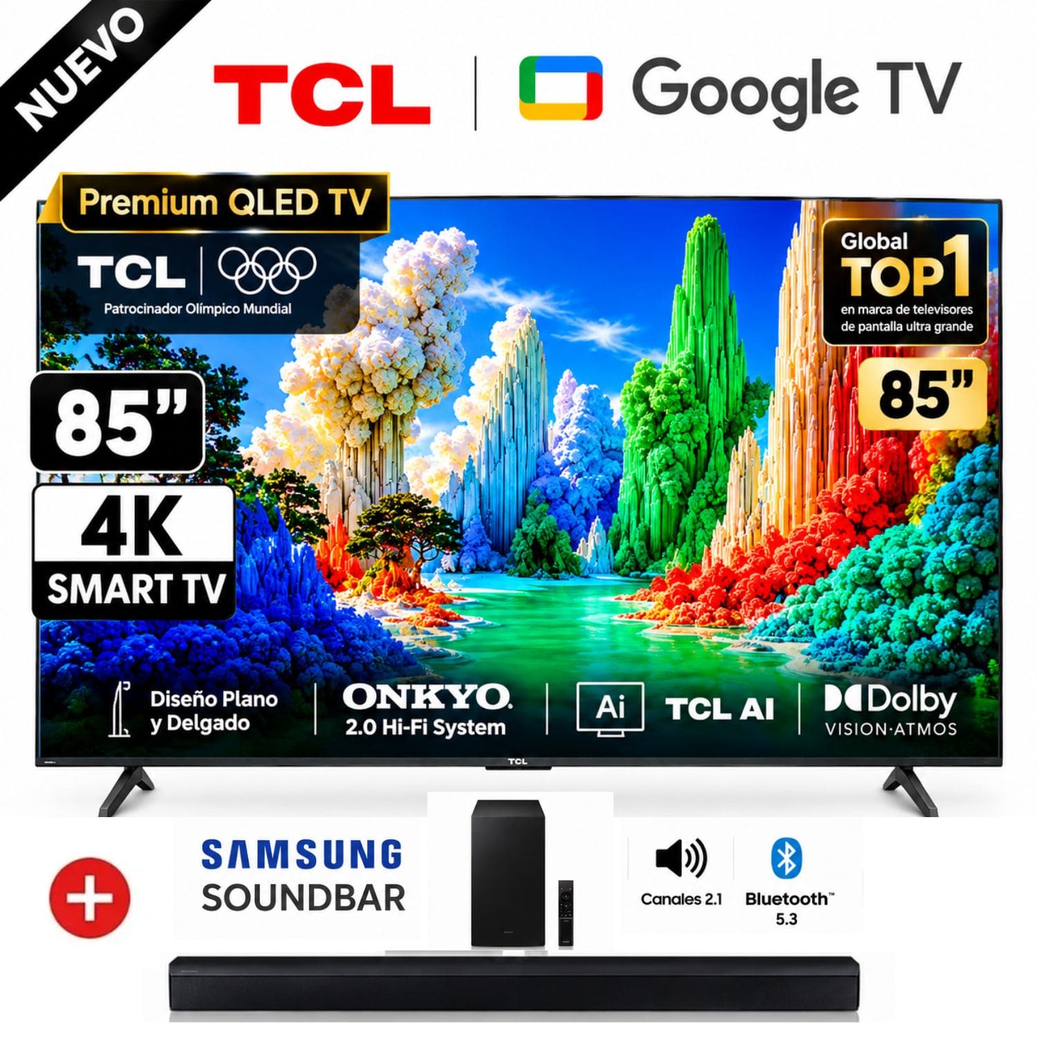 TELEVISOR TCL 85 PREMIUM QLED UHD 4K GOOGLE TV 85A400 + SOUNDBAR B450 - 1