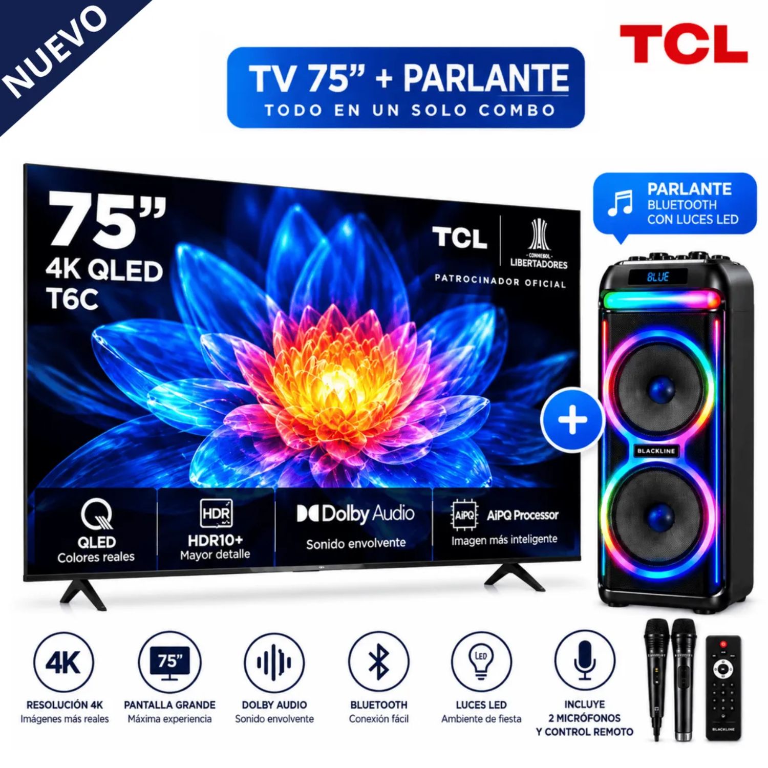 TELEVISOR TCL 75 QLED UHD 4K MOD 75T6C + PARLANTE BLACKLINE - 1