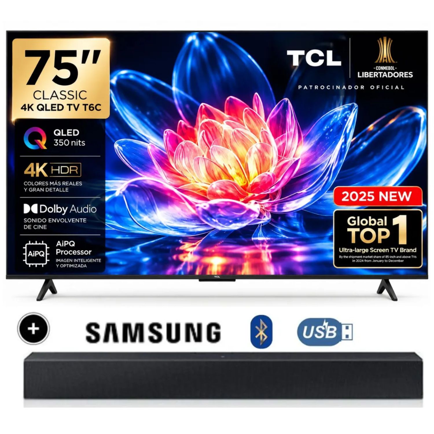 TELEVISOR TCL 75 QLED UHD 4K MOD 75T6C + SOUNDBAR SAMSUNG - 1