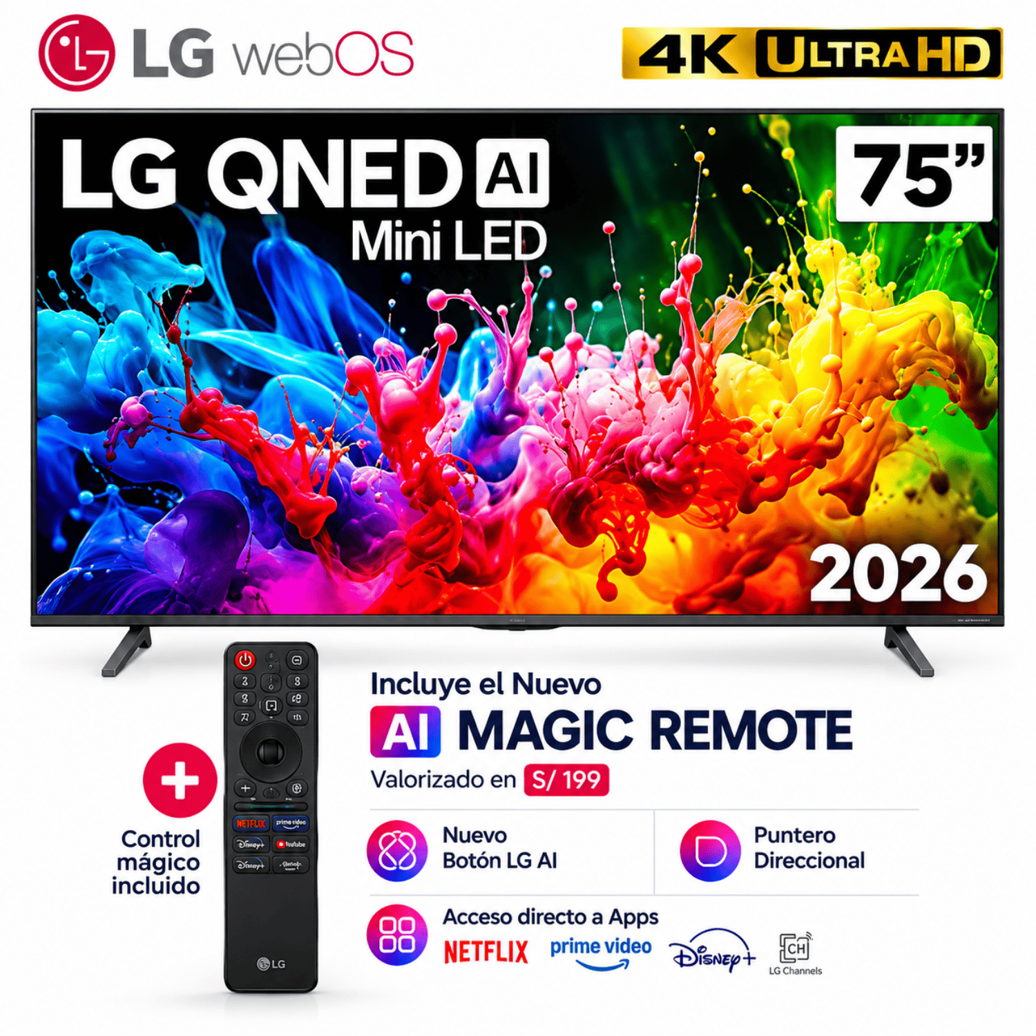 TELEVISOR 75 4K UHD QNED MINILED NEGRO LG 75QNED65BSA 2026 - 1