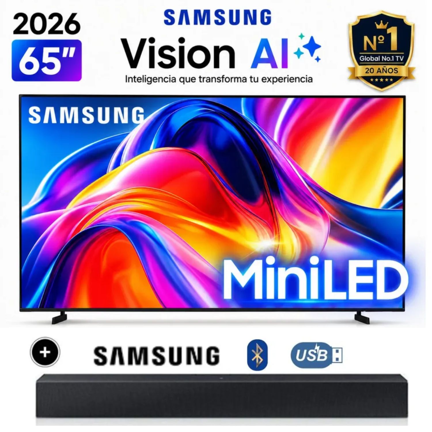 TELEVISOR SMART SAMSUNG M70 65 4K UHD MINI LED TIZEN OS UN65M70HAGXPE + SIUNDBAR SAMSUNG - 1