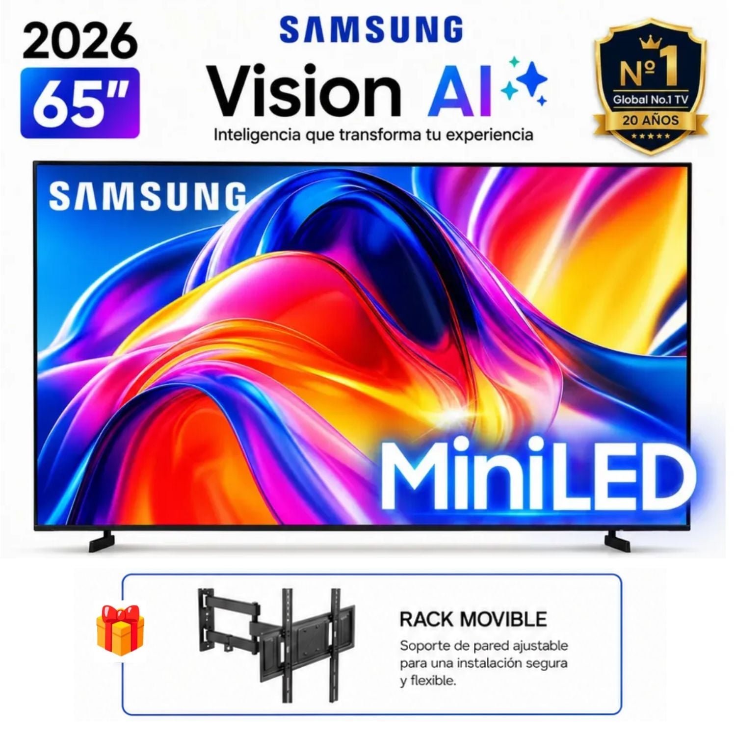 TELEVISOR SMART SAMSUNG M70 65 4K UHD MINI LED TIZEN OS UN65M70HAGXPE + RACK - 1