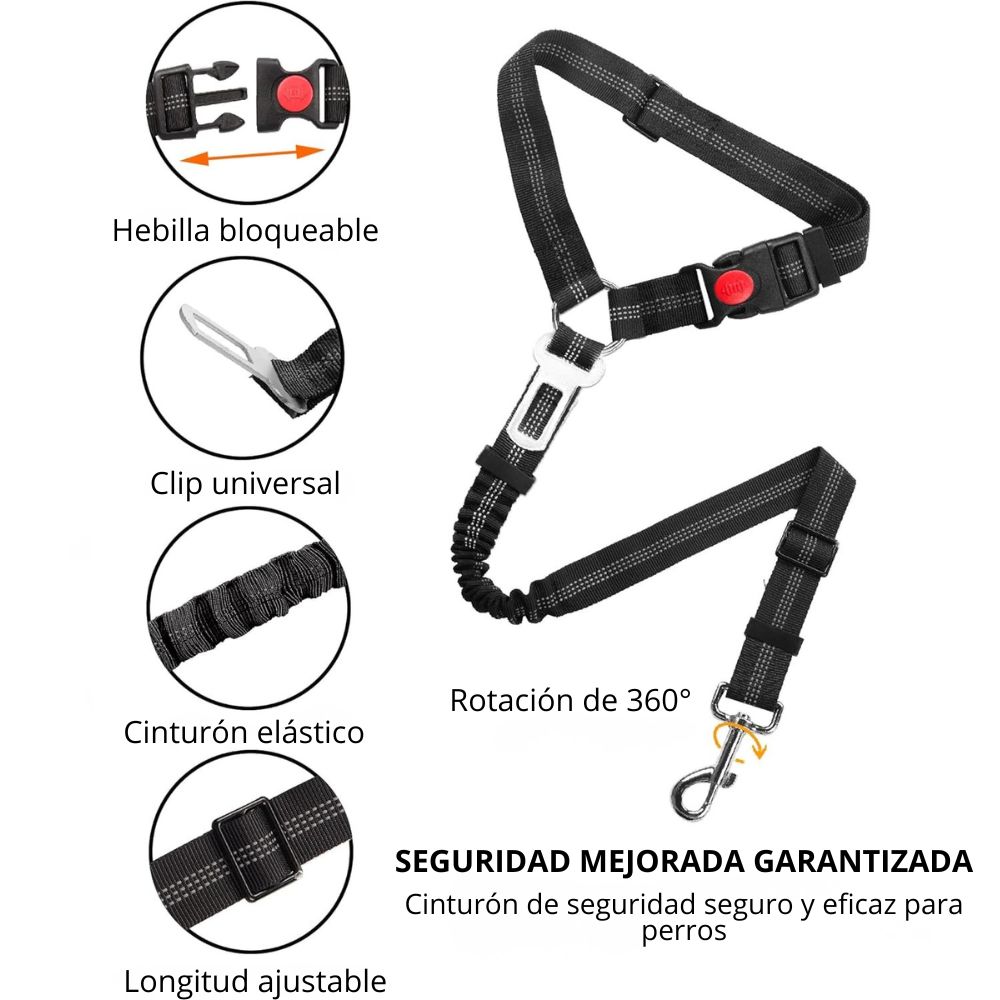 CORREA PARA PERROS DE SEGURIDAD EN COCHE AJUSTABLE MULTIFUNCIONAL 3 EN 1 - 2