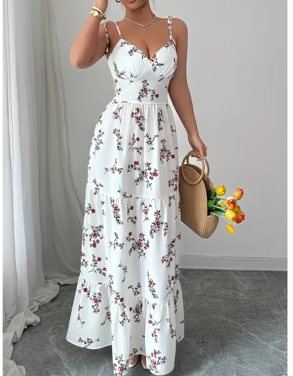 VESTIDO LARGO CON ESTAMPADO FLORAL - EMMARI / BLANCO / S - 1