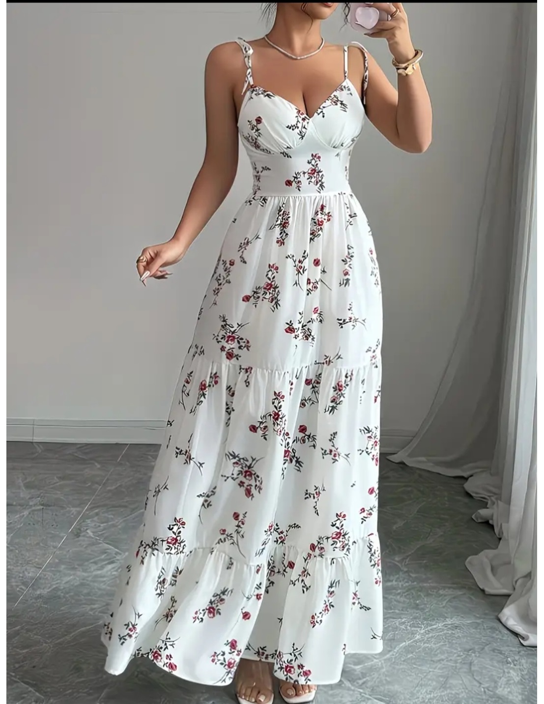 VESTIDO LARGO CON ESTAMPADO FLORAL - EMMARI / BLANCO / S - 4