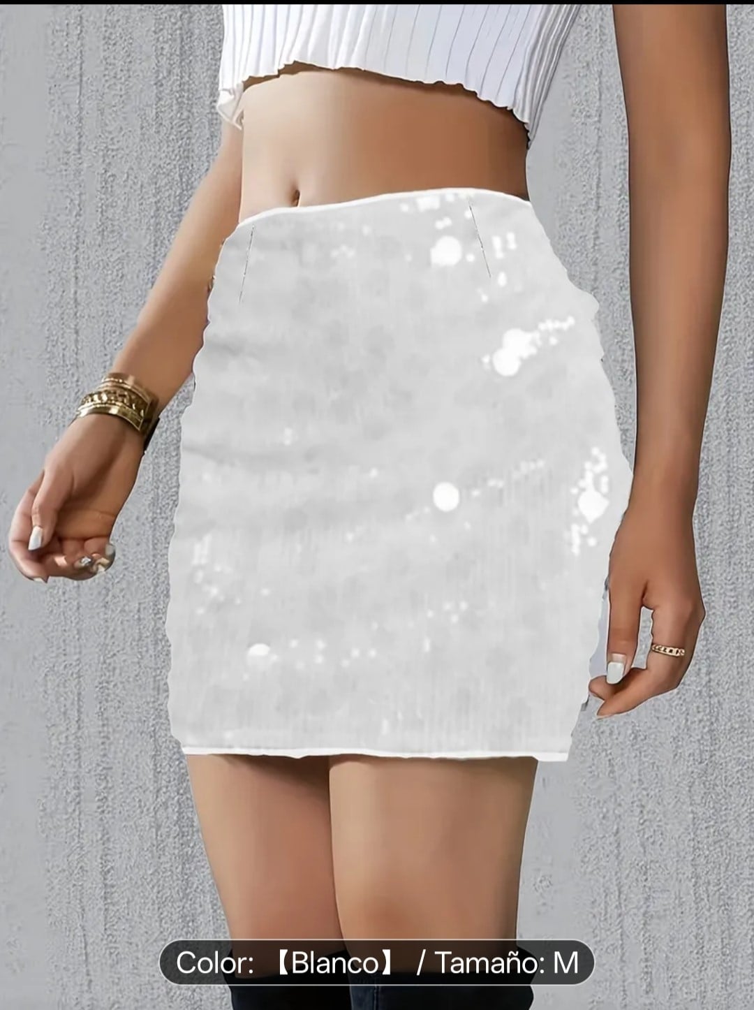 FALDA MINI CON LENTEJUELAS ELEGANTE - EMMARI / BLANCO / M - 1