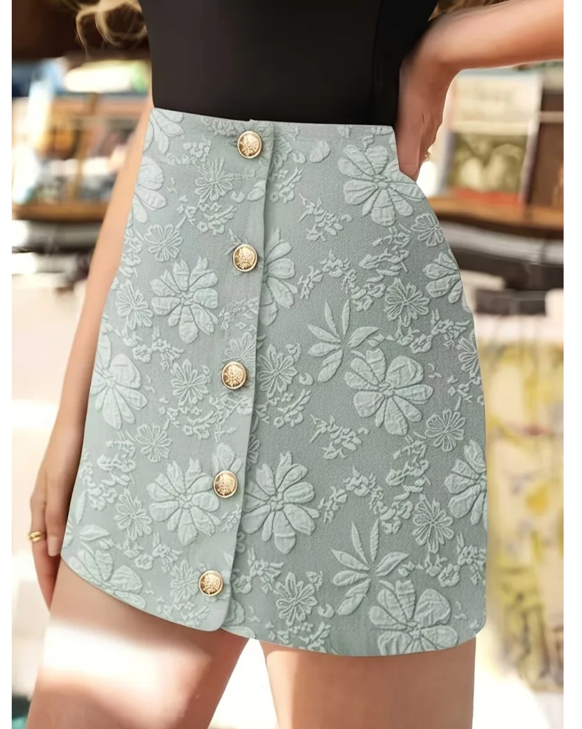 FALDA MINI FLORAL CIAN CLARO - EMMARI / AZUL VERDOSO / M - 1