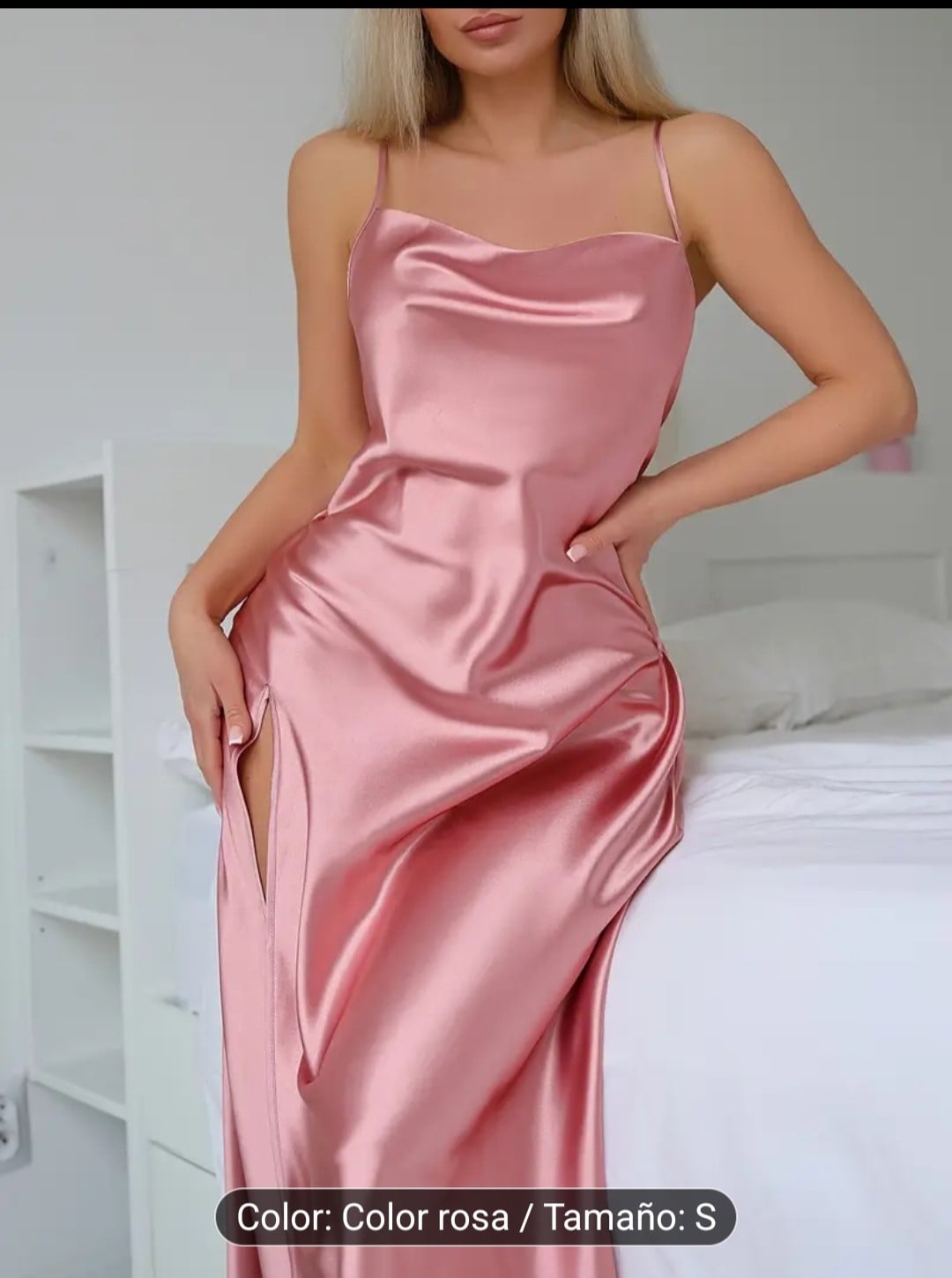 VESTIDO SEDA ROSA FEMENINO / ROSA / S - 3