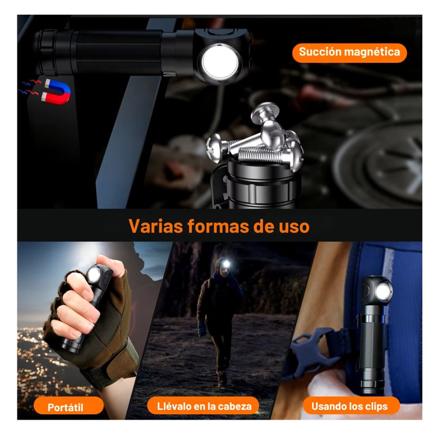 LINTERNA TH-04 ALUMINIO FRONTAL SUPERFIRE TH04  IMANTADA RESISTENTE Y LARGA DURACIÓN - 4