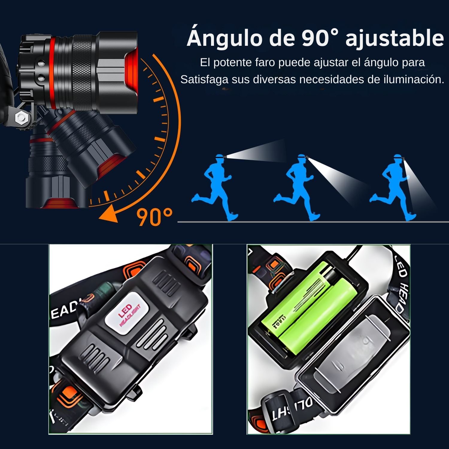 LINTERNA LIDIMI LD-L469C ALUMINIO CABEZA FRONTAL LED RECARGABLE ZOOM Y DOBLE BATERÍA TIPO C - 3