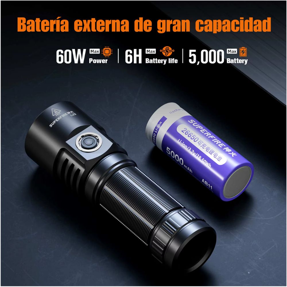 LINTERNA LED L22 ALUMINIO RECARGABLE 5000 LÚMENES CON 6 MODOS - 3