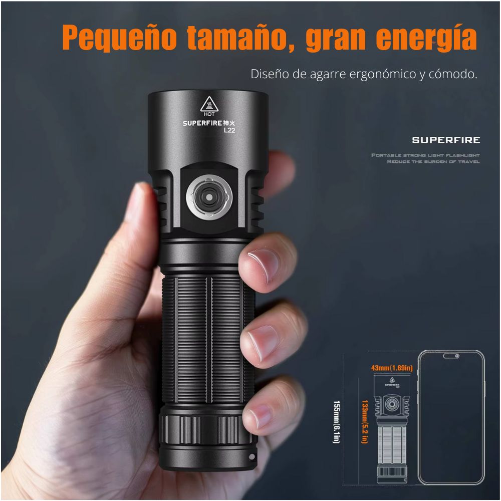 LINTERNA LED L22 ALUMINIO RECARGABLE 5000 LÚMENES CON 6 MODOS - 4