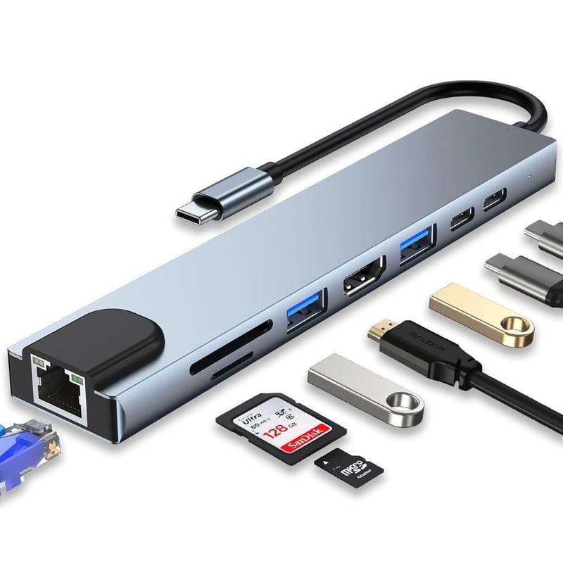 HUB IMPORTADO BLUETOOTH USB C ADAPTADOR USB C 8 EN 1 CON HDMI 4K 100 W PD PUERTO USB C - 1