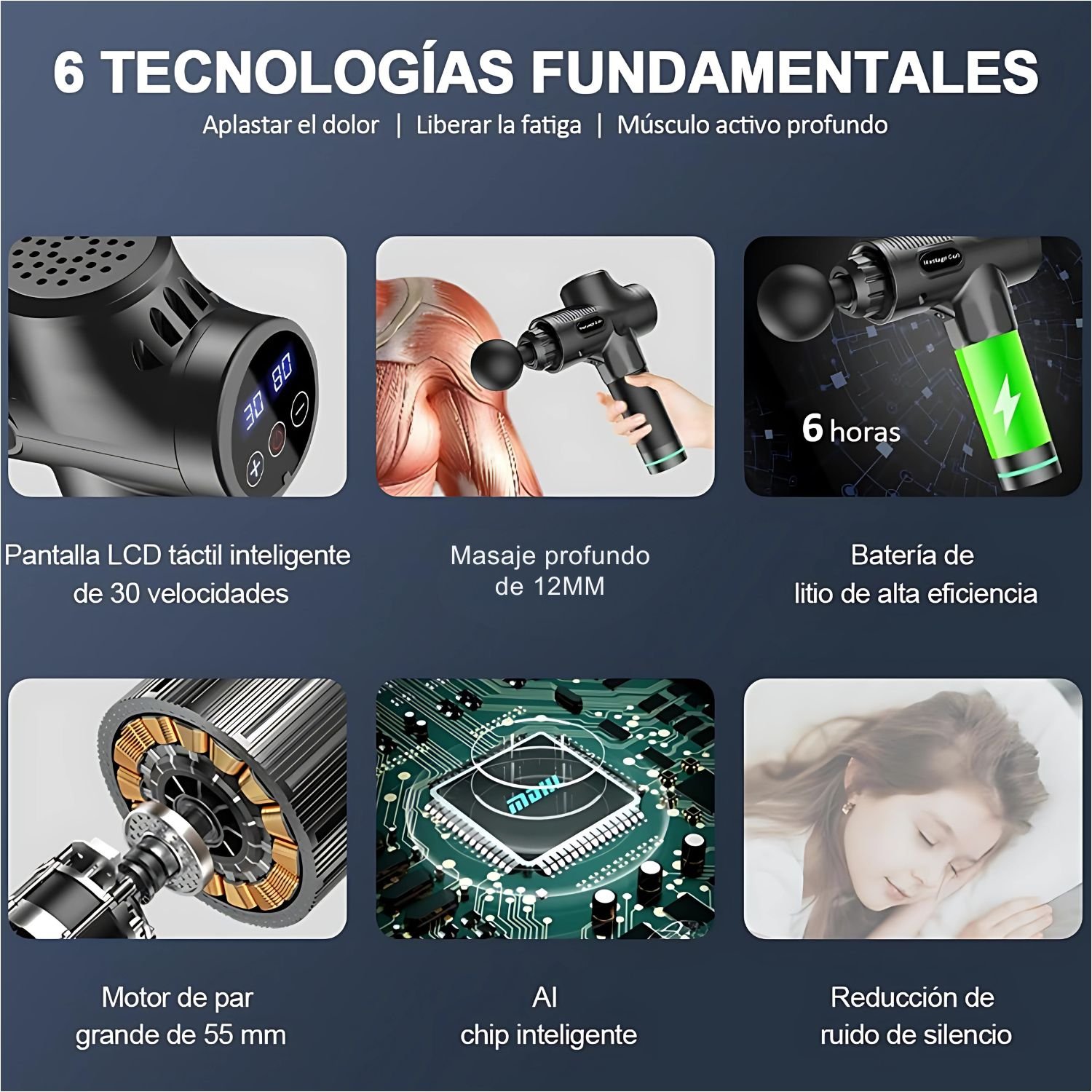 PISTOLA DE MASAJE MAX GUN PROFESIONAL – DISEÑO PORTÁTIL, RECARGA RÁPIDA Y TERAPIA PERCUTIVA PARA FATIGA Y DOLOR MUSCULAR - 5