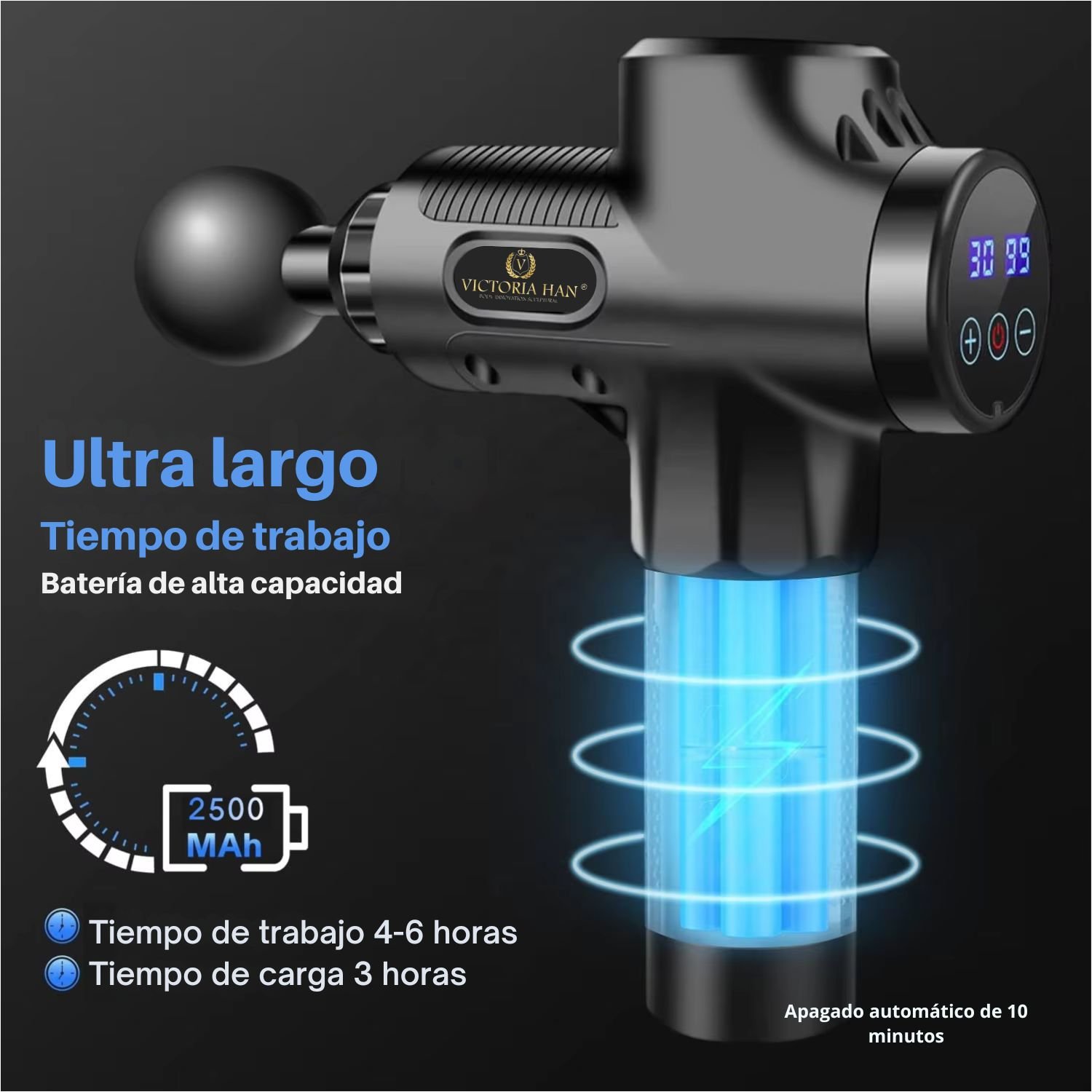 PISTOLA DE MASAJE MUSCULAR MAX GUN PROFESIONAL CON 6 CABEZALES, 30 VELOCIDADES Y MOTOR SILENCIOSO PARA RELAJAR Y ALIVIAR DOLORES - 5