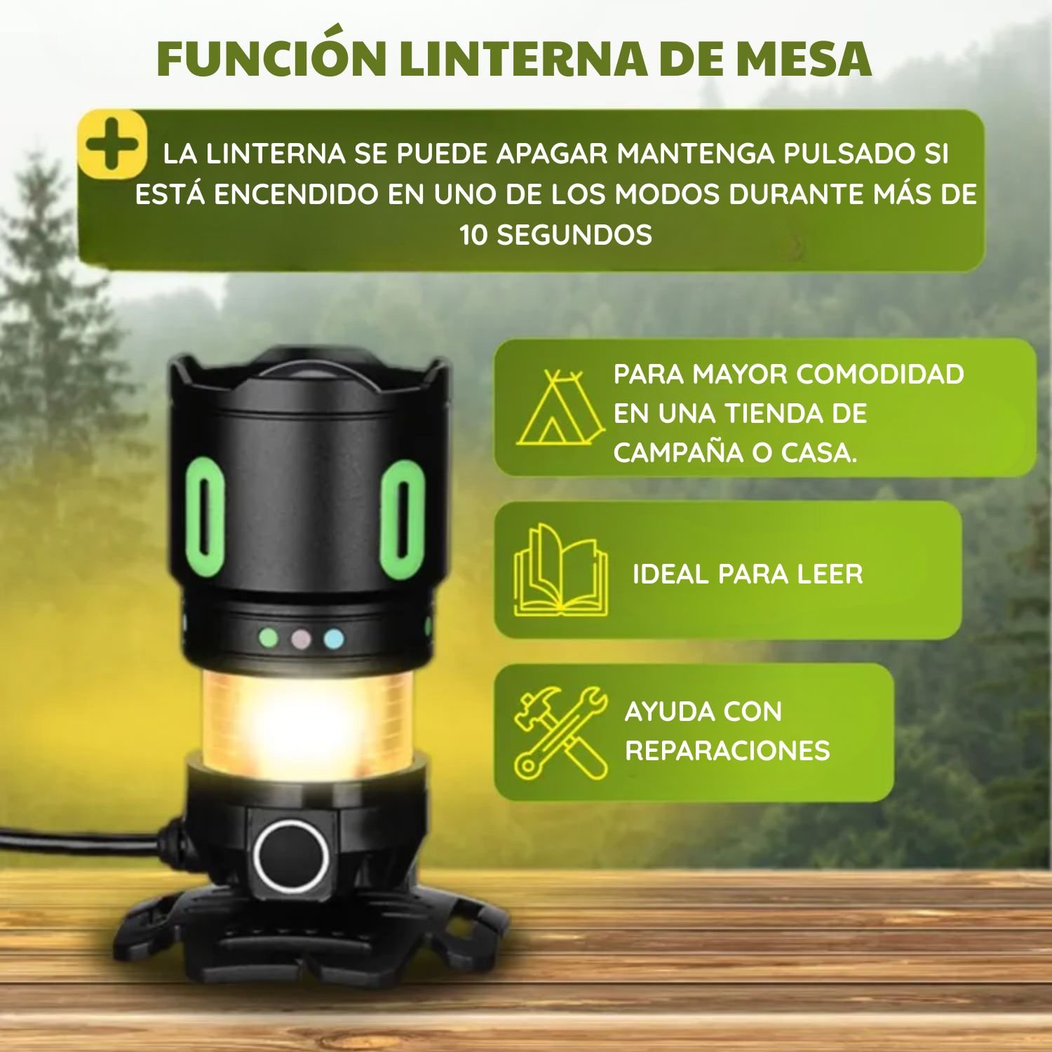 LINTERNA FRONTAL PARA CASCO CON LUZ ROJA TRASERA, 8 MODOS DE ILUMINACIÓN, ZOOM AJUSTABLE Y BATERÍA 18650 - 3