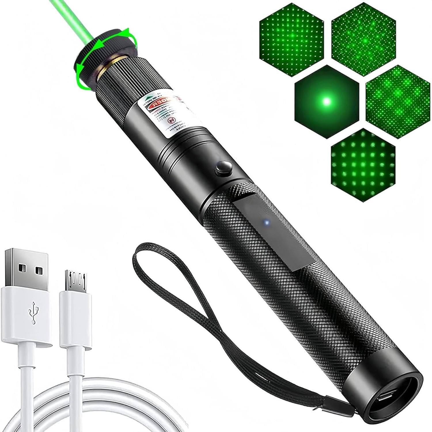 LÁSER VERDE 3000M RECARGABLE TIPO C, MULTIUSO PARA CAZA, OFICINA, CAMPING Y EMERGENCIAS CON ENFOQUE AJUSTABLE - 1