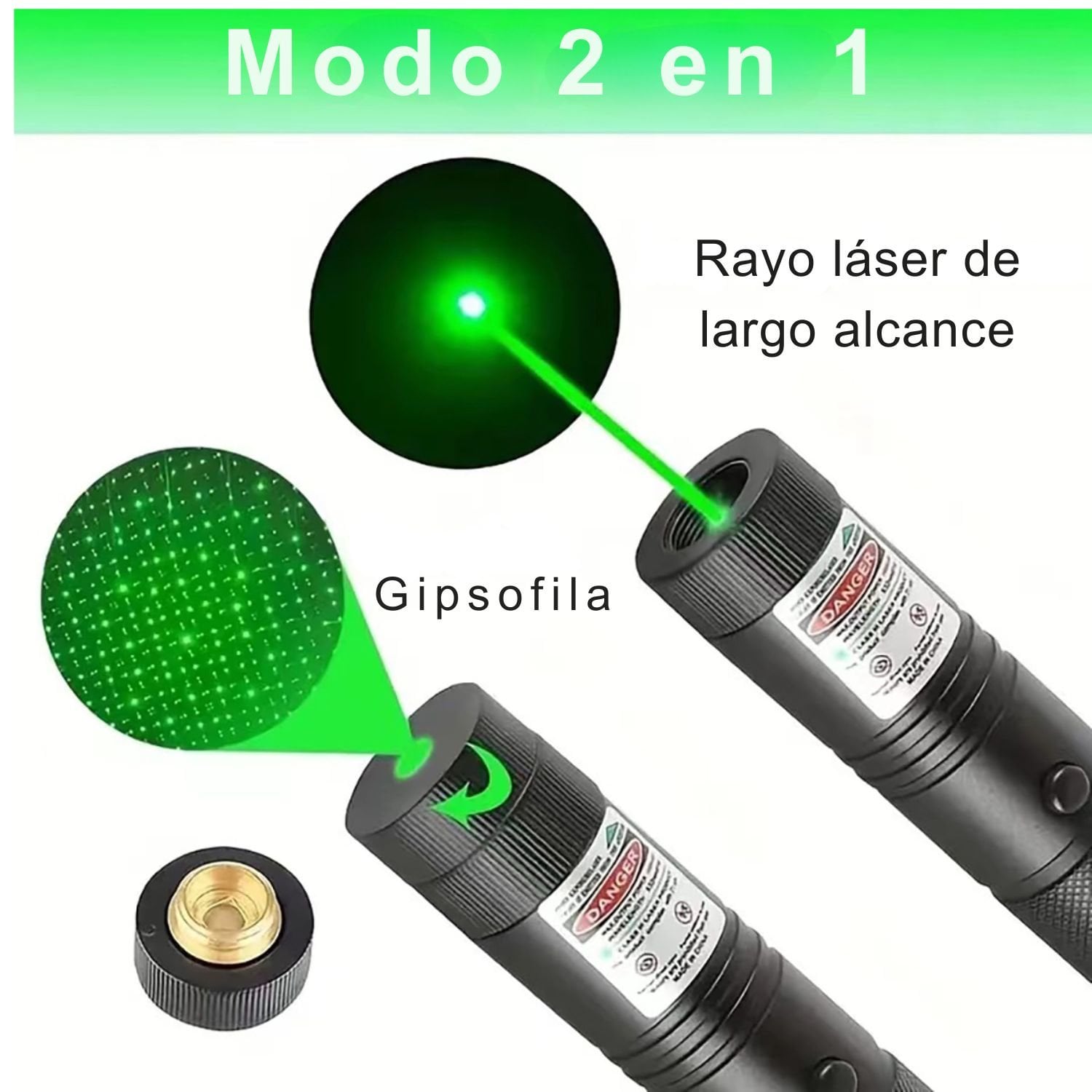 LÁSER VERDE 3000M RECARGABLE TIPO C, MULTIUSO PARA CAZA, OFICINA, CAMPING Y EMERGENCIAS CON ENFOQUE AJUSTABLE - 2