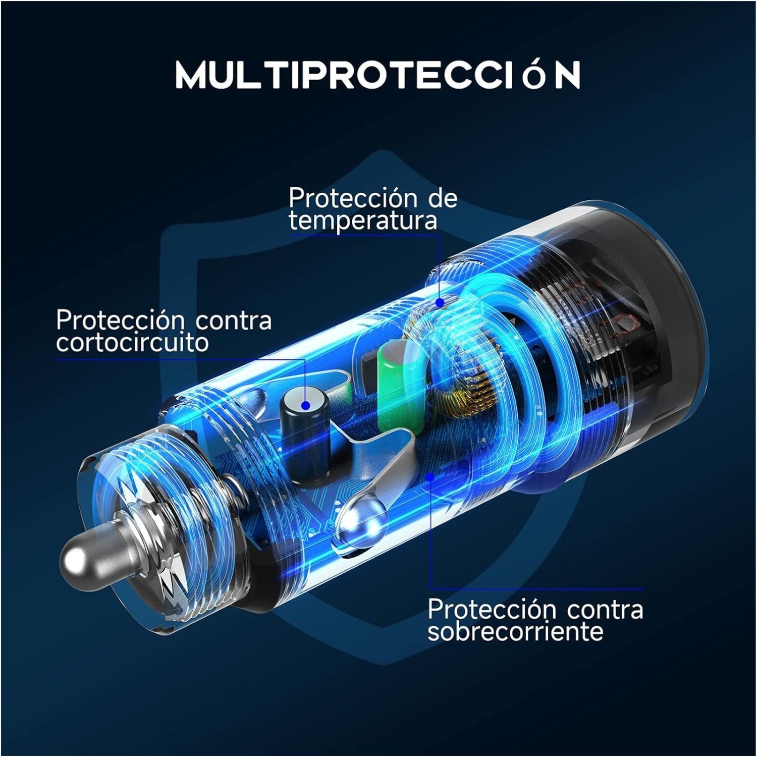 CARGADOR RÁPIDO AUTO 38W 1 HORA PD 20W + QC 18W USB TIPO C Y A PARA IPHONE SAMSUNG XIAOMI DASHCAM 12V-24V CON CABLE - 7