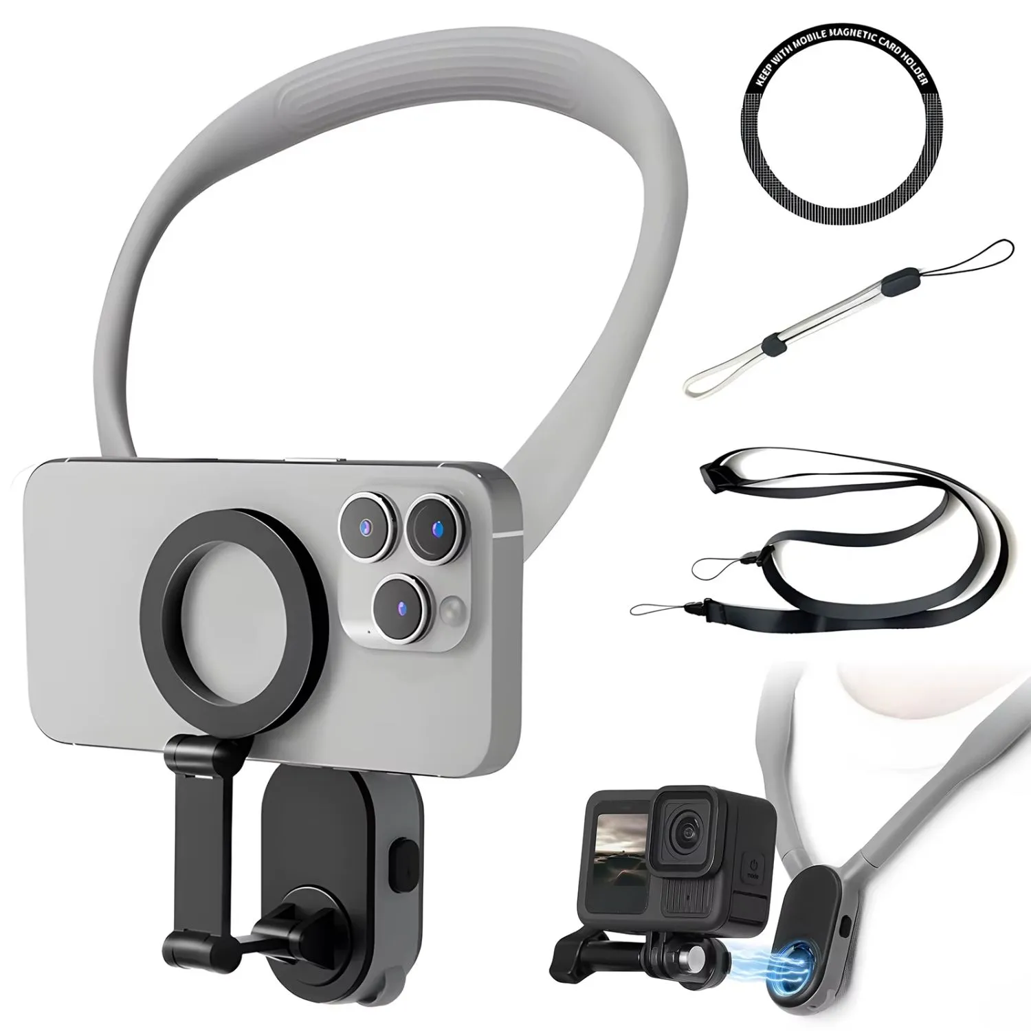 SOPORTE MAGNÉTICO DE CUELLO TASHINE PARA GOPRO, IPHONE Y ANDROID, IDEAL PARA GRABAR EN PRIMERA PERSONA Y DEPORTES EXTREMOS - 1