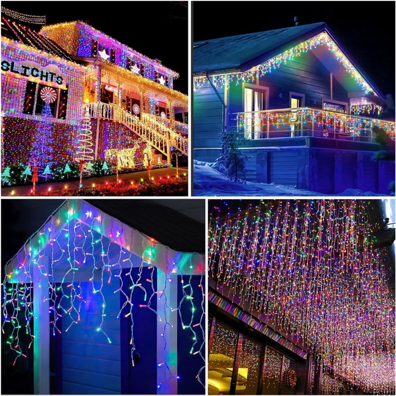 LUCES DE NAVIDAD SOLARES DE CASCADA 12 METROS 460 LED MULTICOLOR CON CONTROL REMOTO, 8 MODOS Y CARGA SOLAR + USB TIPO C - 5