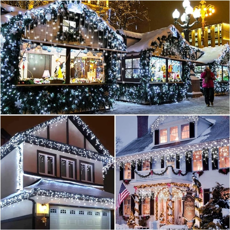 LUCES DE NAVIDAD SOLARES DE CASCADA 12 METROS 460 LED BLANCO CON CONTROL REMOTO, 8 MODOS Y CARGA SOLAR + USB TIPO C - 8