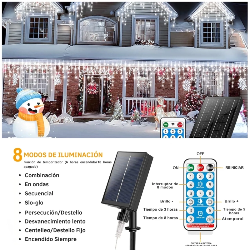 LUCES CASCADA SOLARES 18 METROS 600 LED BLANCO CON DOBLE CARGA USB TIPO C – IMPERMEABLES IP44 PARA EXTERIOR E INTERIOR - 3