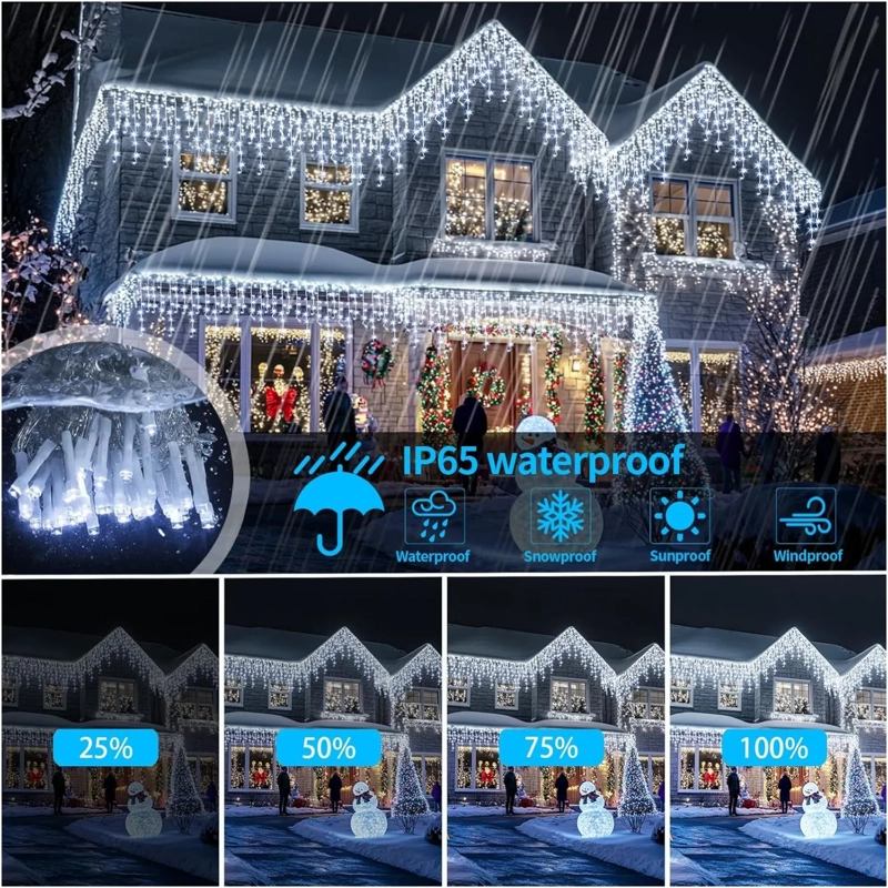 LUCES CASCADA SOLARES 18 METROS 600 LED BLANCO CON DOBLE CARGA USB TIPO C – IMPERMEABLES IP44 PARA EXTERIOR E INTERIOR - 5