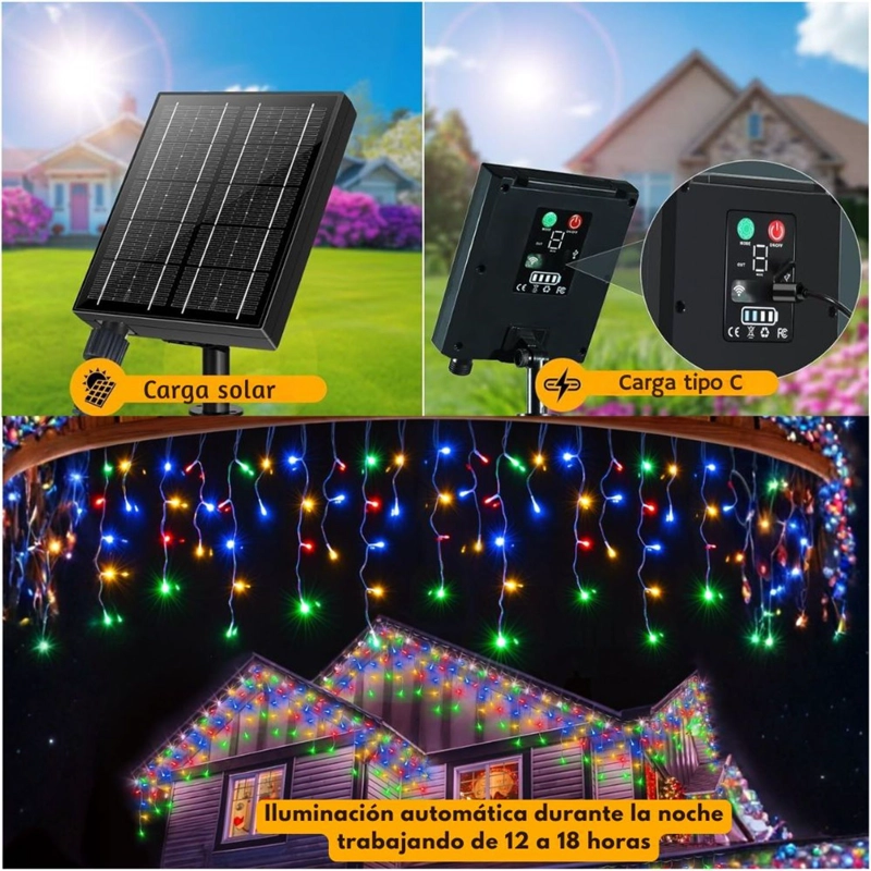 GUIRNALDA SOLAR TIPO CASCADA MULTICOLOR 18 METROS IDEAL PARA NAVIDAD, JARDINES Y EVENTOS - 2