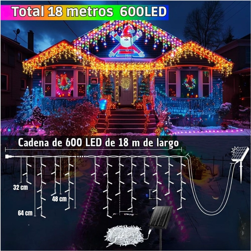 GUIRNALDA SOLAR TIPO CASCADA MULTICOLOR 18 METROS IDEAL PARA NAVIDAD, JARDINES Y EVENTOS - 4