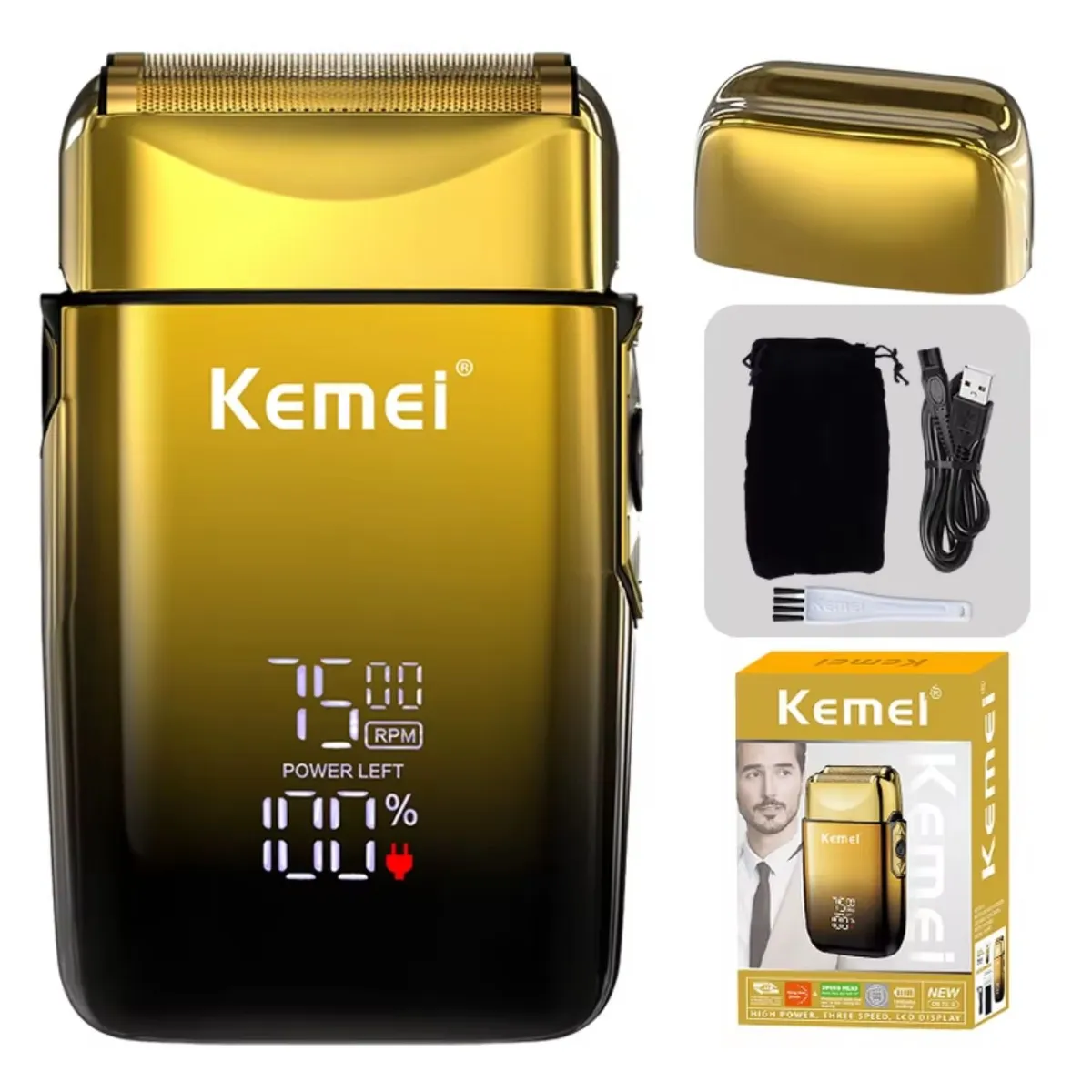 Afeitadora Eléctrica Kemei KM-TX10 Shaver Profesional Recargable USB Dorado - 1