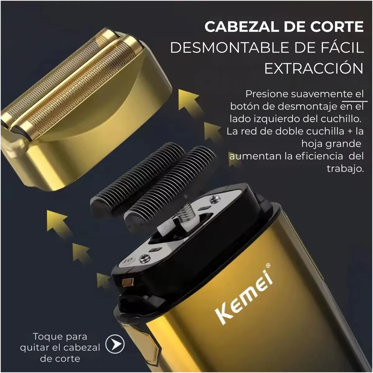 Afeitadora Eléctrica Kemei KM-TX10 Shaver Profesional Recargable USB Dorado - 2