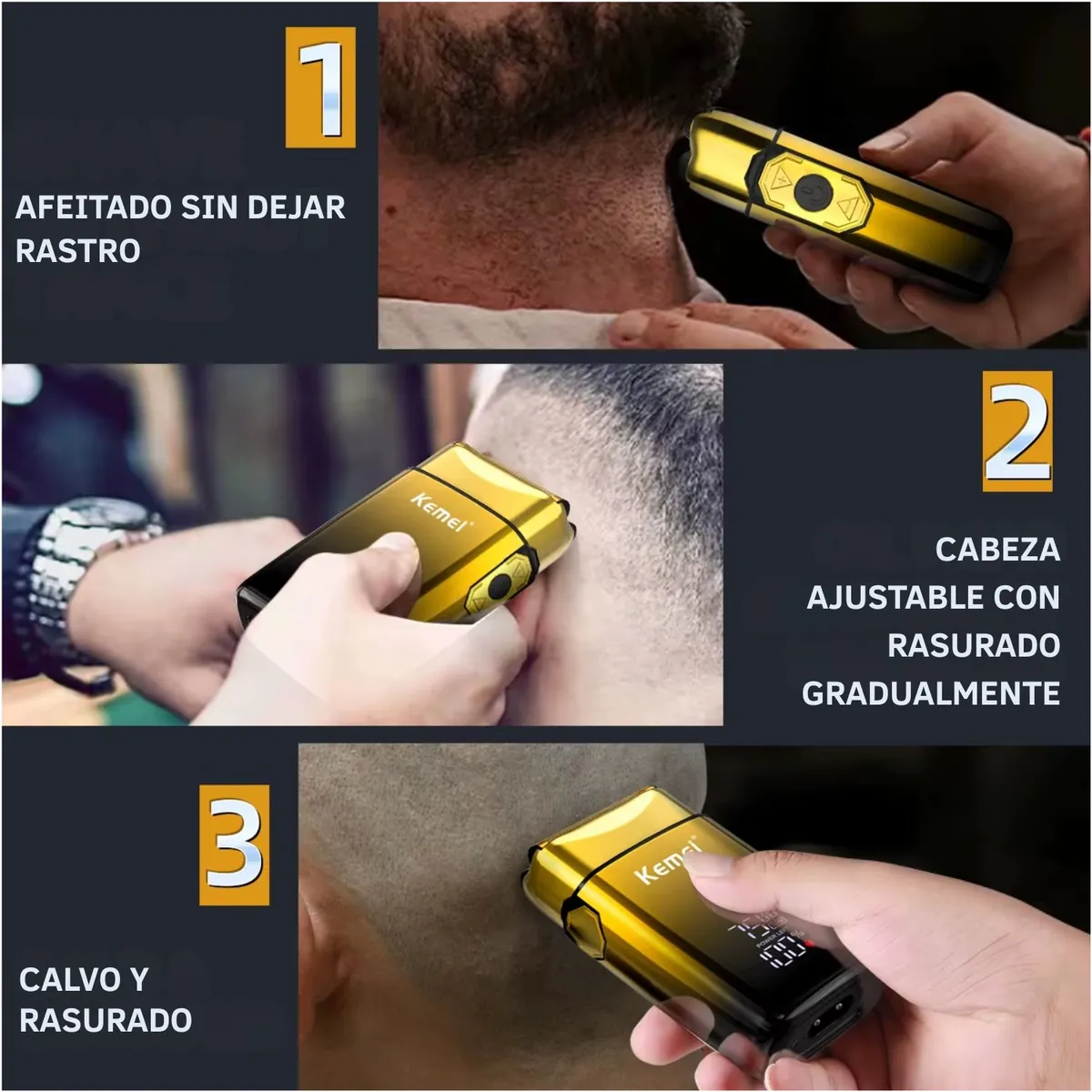 Afeitadora Eléctrica Kemei KM-TX10 Shaver Profesional Recargable USB Dorado - 6