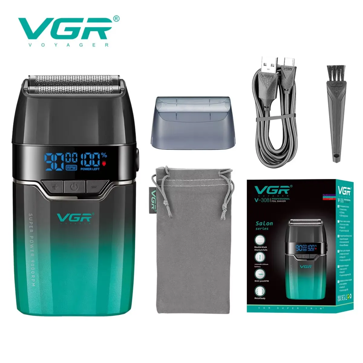 Afeitadora Eléctrica Profesional Recargable VGR V-308 Verde - 1