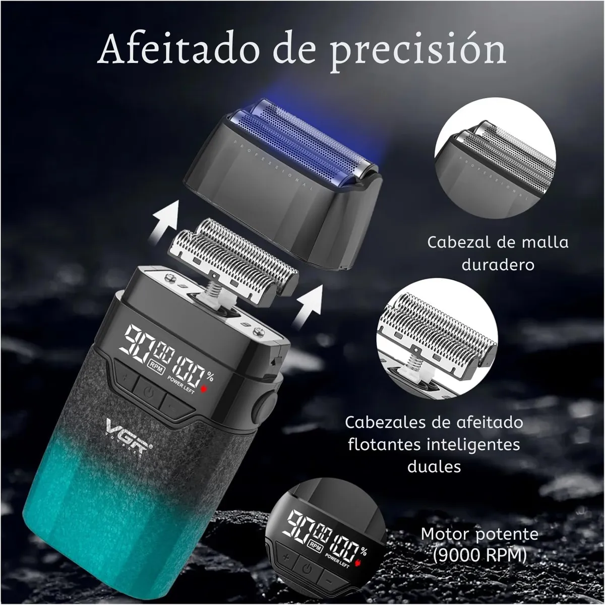 Afeitadora Eléctrica Profesional Recargable VGR V-308 Verde - 3