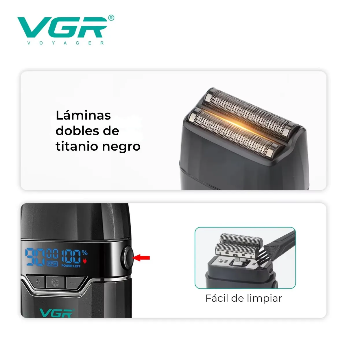 Afeitadora Eléctrica Profesional Recargable VGR V-308 Verde - 6