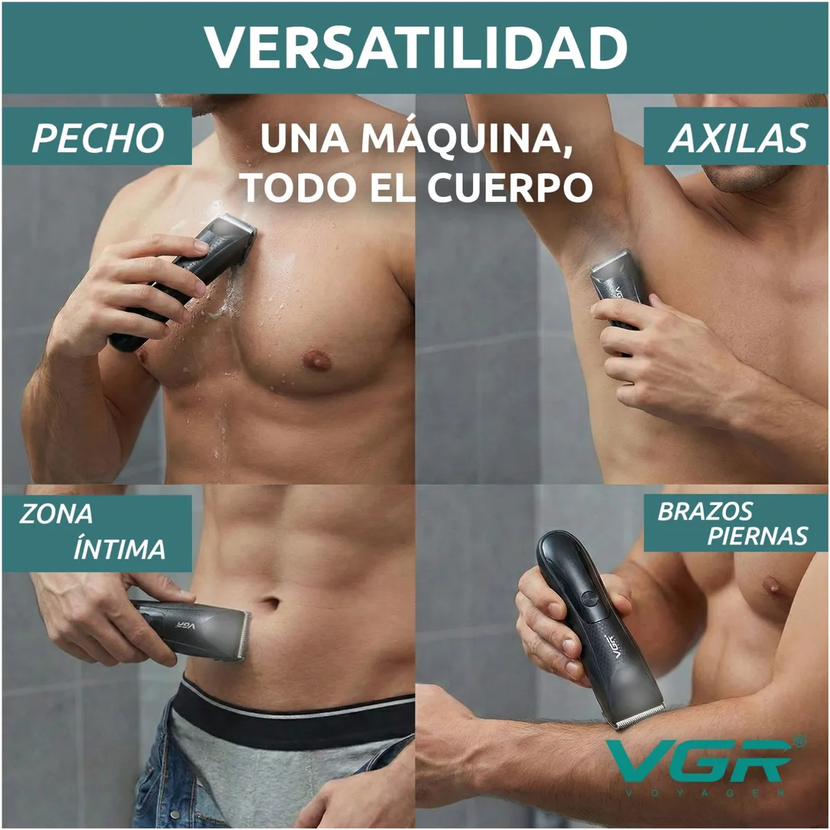 AFEITADORA ÍNTIMA MASCULINA CORPORAL IMPERMEABLE IPX7 CON GUÍAS DE CORTE Y LUZ LED - 3