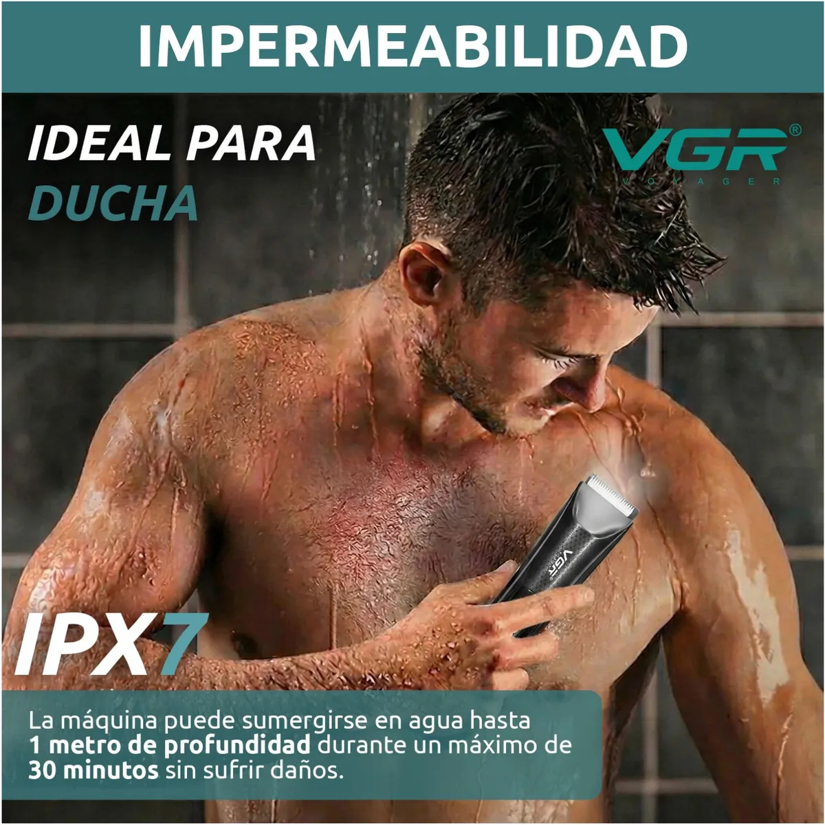 AFEITADORA ÍNTIMA MASCULINA CORPORAL IMPERMEABLE IPX7 CON GUÍAS DE CORTE Y LUZ LED - 4