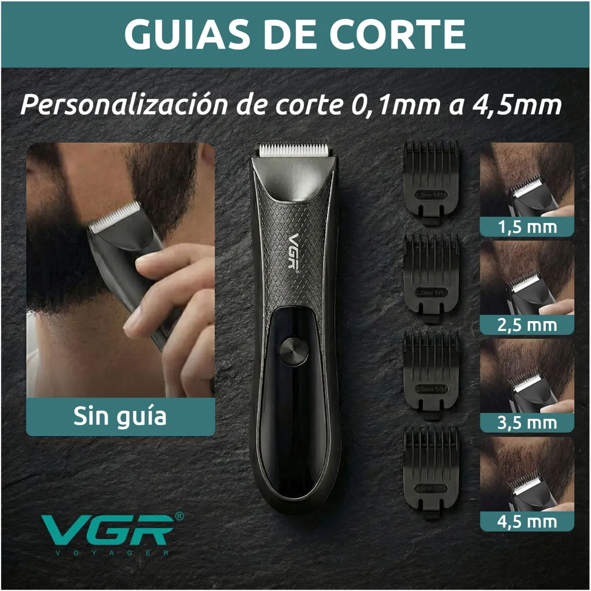 AFEITADORA ÍNTIMA MASCULINA CORPORAL IMPERMEABLE IPX7 CON GUÍAS DE CORTE Y LUZ LED - 6
