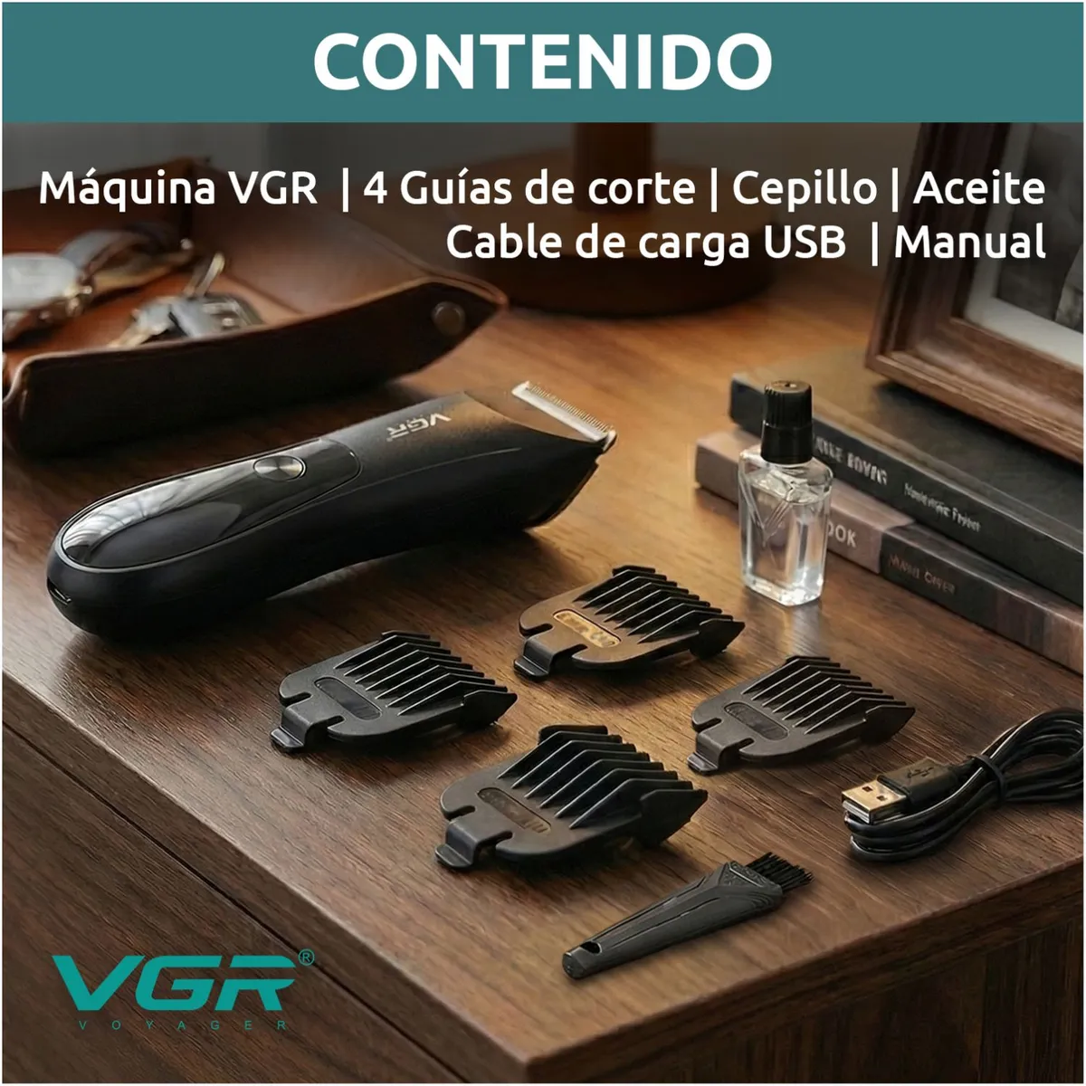 AFEITADORA ÍNTIMA MASCULINA CORPORAL IMPERMEABLE IPX7 CON GUÍAS DE CORTE Y LUZ LED - 8