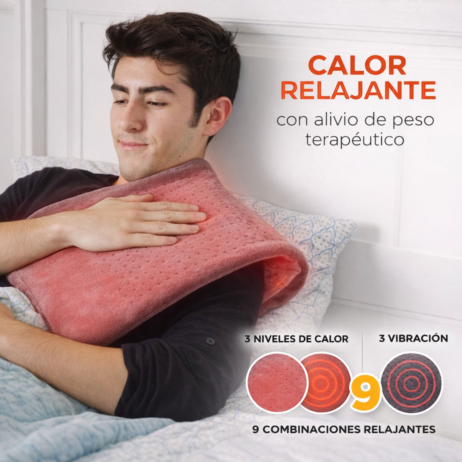 MANTA ELÉCTRICA TÉRMICA CON MASAJE VIBRATORIO, CALOR AJUSTABLE Y FRANELA SUAVE - 2