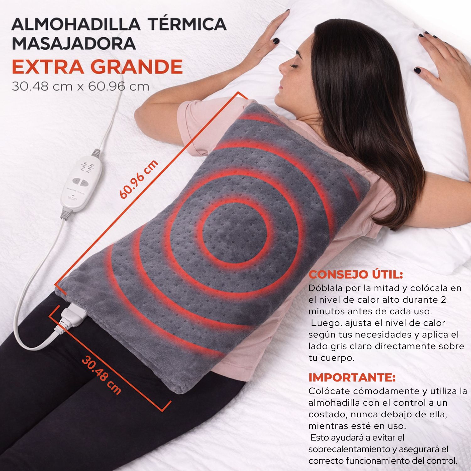 MANTA ELÉCTRICA TÉRMICA CON MASAJE VIBRATORIO, CALOR AJUSTABLE Y FRANELA SUAVE - 4