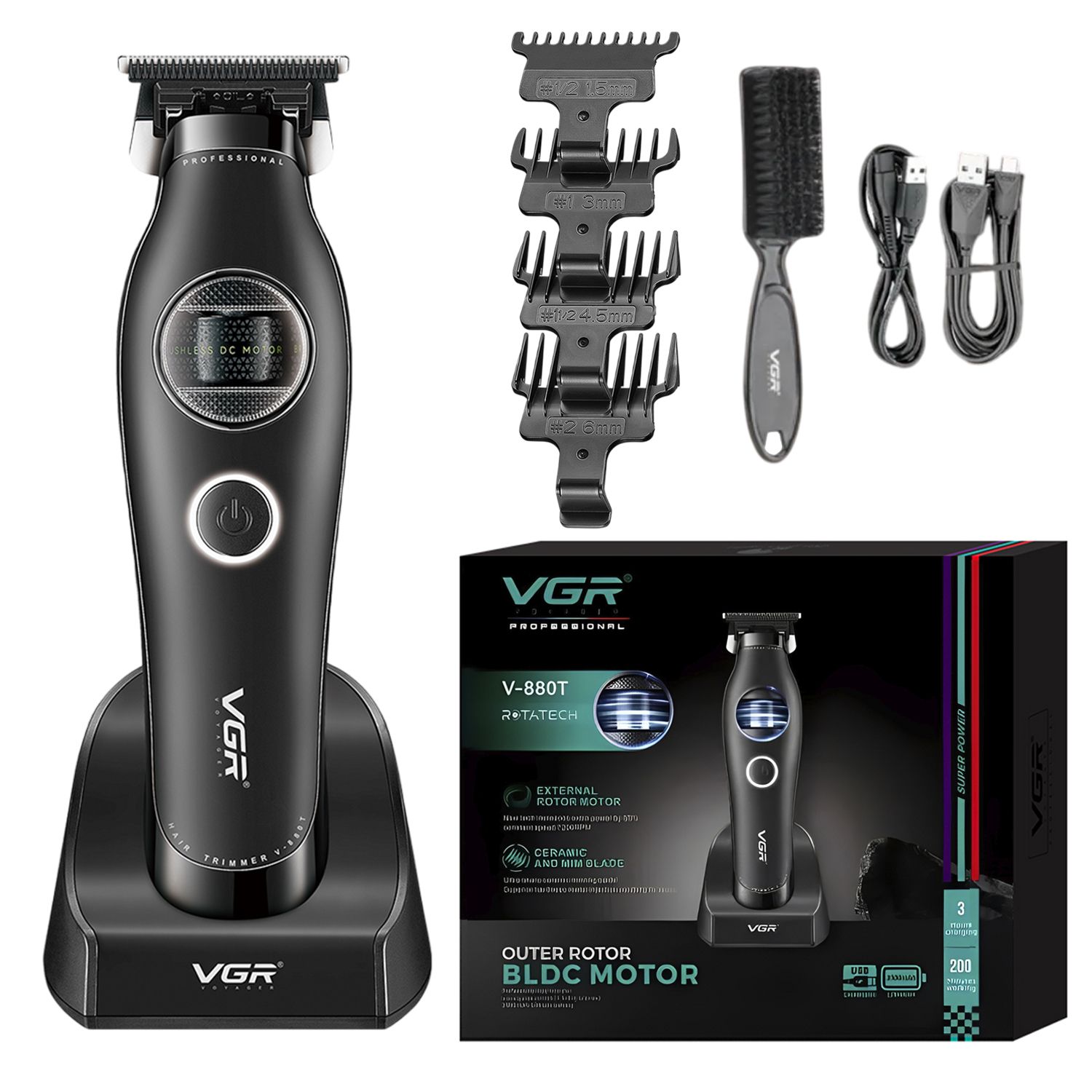 CORTADORA PELO PATILLERA VGR V-880T PROFESIONAL BLDC 7200RPM RECARGABLE - 1