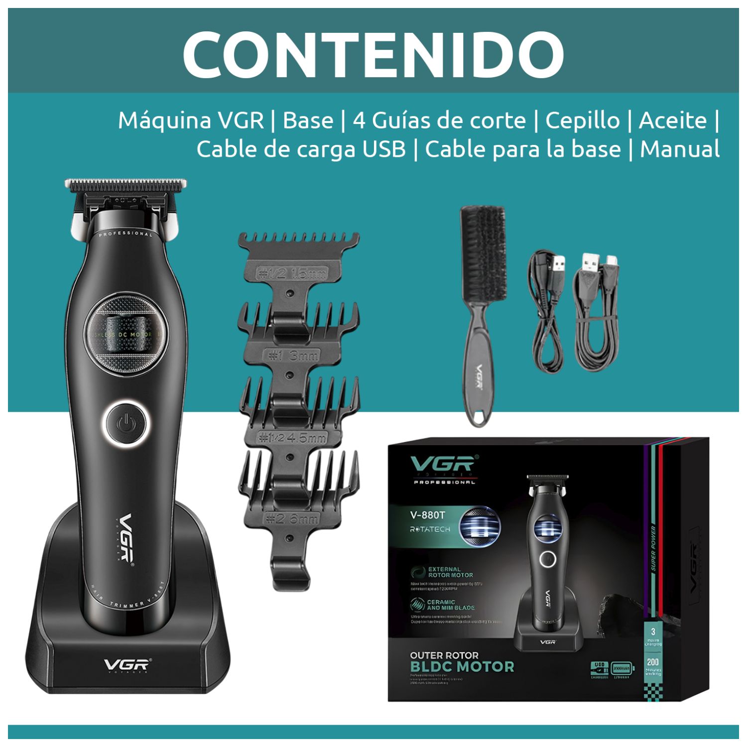 CORTADORA PELO PATILLERA VGR V-880T PROFESIONAL BLDC 7200RPM RECARGABLE - 2