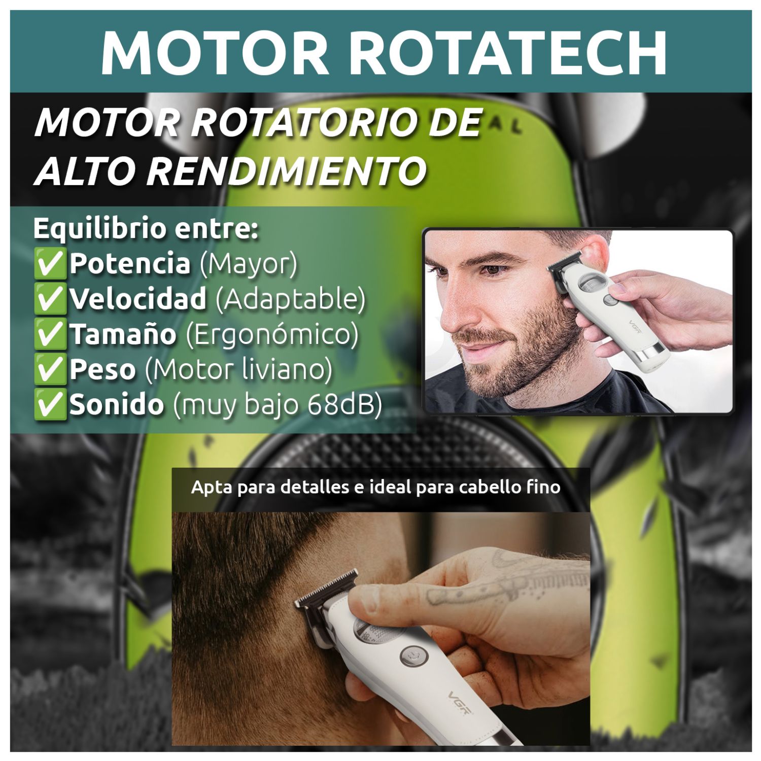 CORTADORA PELO PATILLERA VGR V-880T PROFESIONAL BLDC 7200RPM RECARGABLE - 4