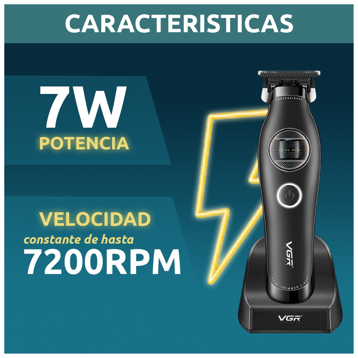 CORTADORA PELO PATILLERA VGR V-880T PROFESIONAL BLDC 7200RPM RECARGABLE - 5