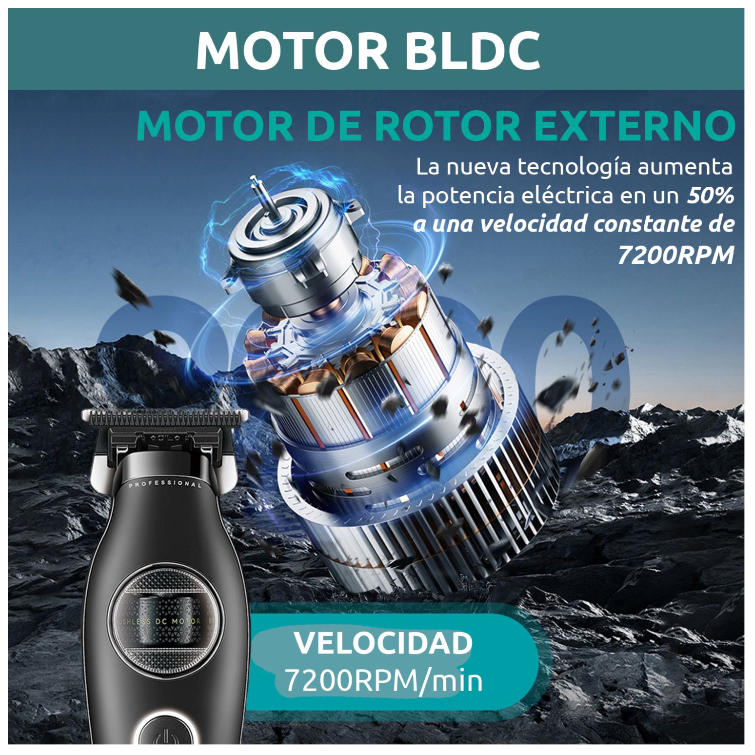 CORTADORA PELO PATILLERA VGR V-880T PROFESIONAL BLDC 7200RPM RECARGABLE - 7